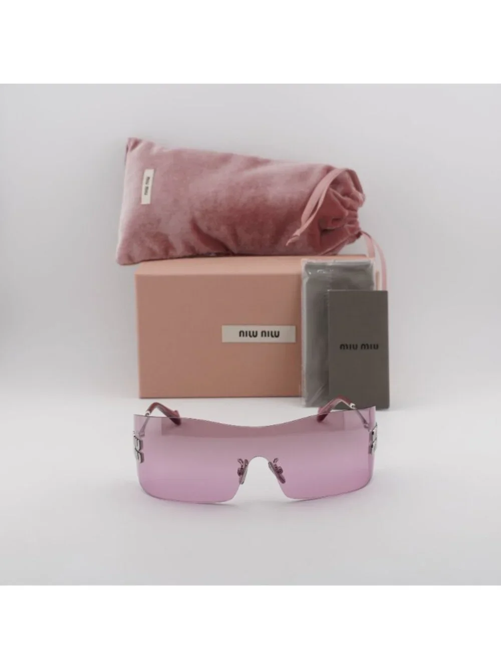 Miu Miu MUB53S 1BC70Y Shield Rimless Sunglasses – Silver / Pink